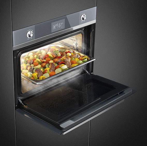 Духовой шкаф электрический компактный SMEG SF4102VCS купить с доставкой по Москве и Московской области в интернет-магазине ЕвроТехно