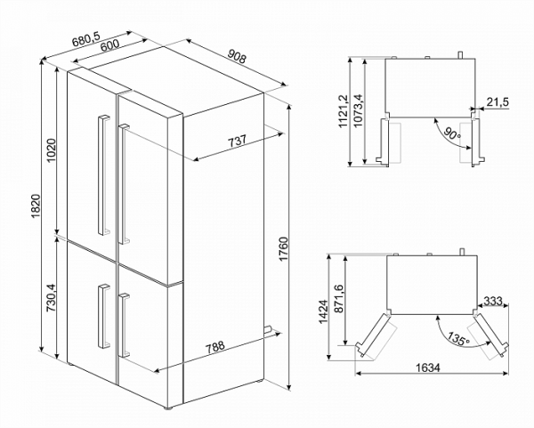 Холодильник SMEG FQ60B2PE1 купить с доставкой по Москве и Московской области в интернет-магазине ЕвроТехно